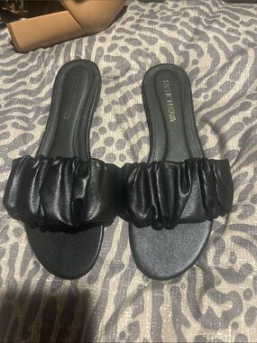 Fashion Nova Black Ruched Slide Sandals